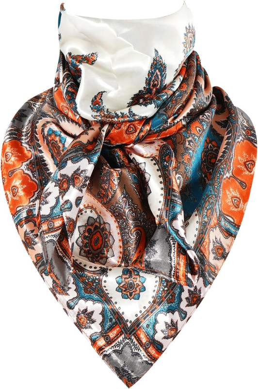 35 Inch Wild Rag Cowboy Scarves for Men, Large Rancher Neckerchief Silk Feel, Ov