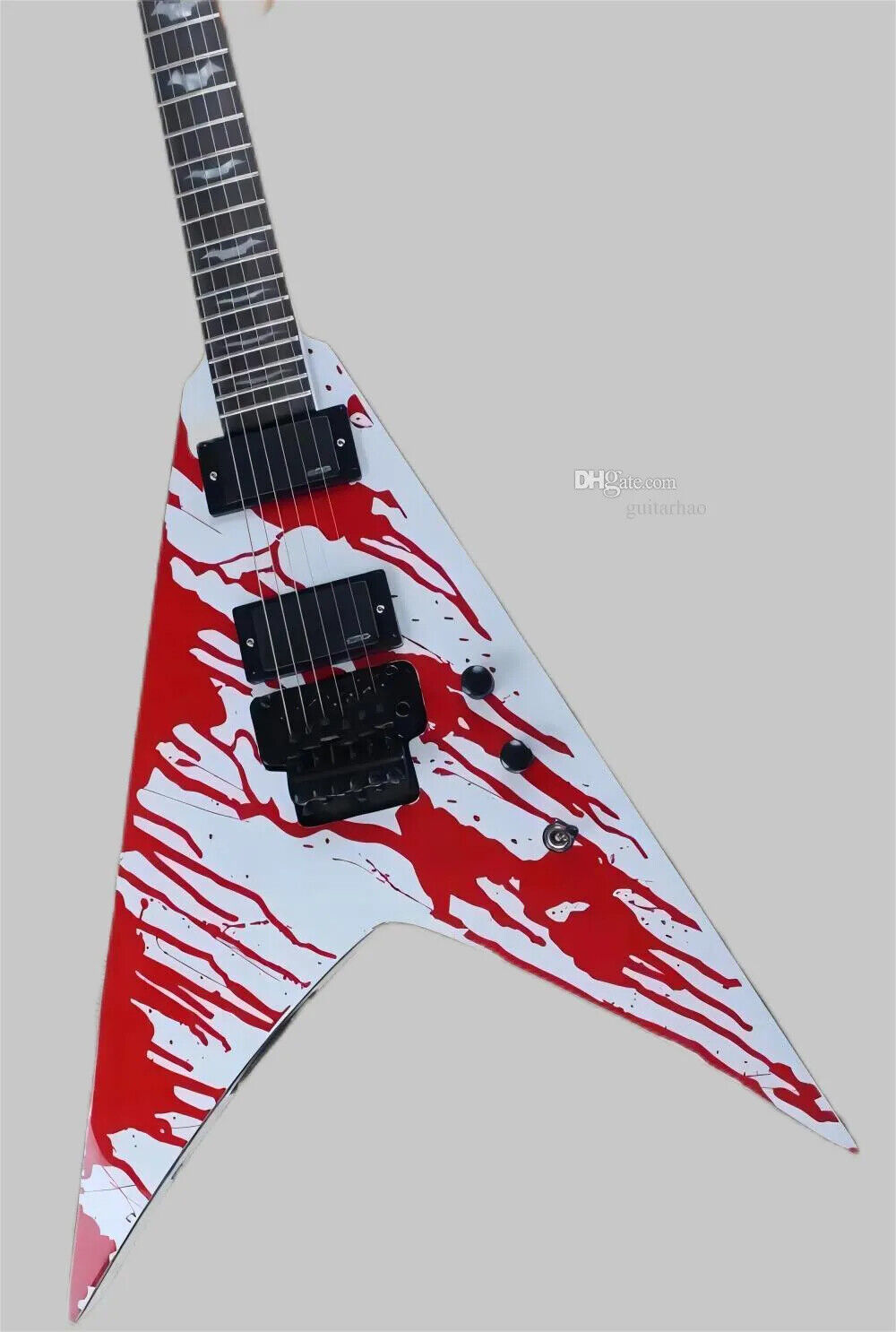Blood White Flying V Electric Guitar Active EMG Pickup Bat Blood White Flying V Electric Guitar Active EMG Pickup Bat