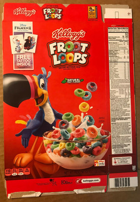 EMPTY Kellogg's Froot Loops Disney Frozen Free Tattoo Offer Cereal Box FLAT 2019