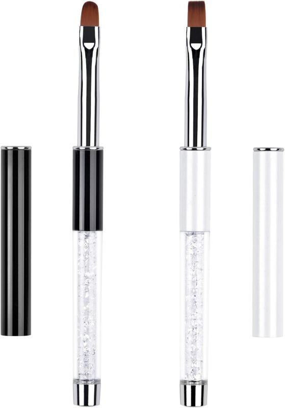2Pcs Oval & Flat UV Gel Nail Brush Set Rhinestone Handle Professional Nail Art D