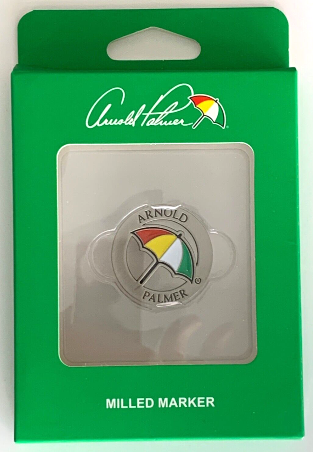 ARNOLD PALMER  UMBRELLA  MILLED  CUT OUT GOLF BALL MARKER WINDOW GIFT BOX   C13