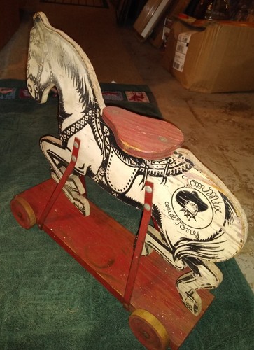 Vintage Tom Mix and Tony Wooden Pull Horse Toy