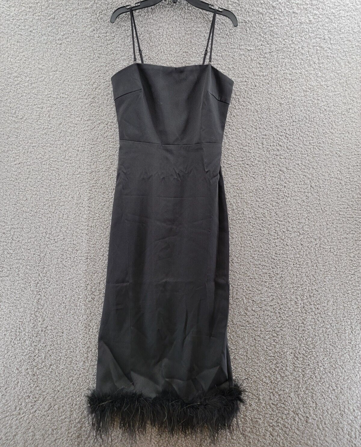 Lucy Paris Mareena Feather Column Midi Dress Women's S Black Removable Straps - Picture 1 of 12