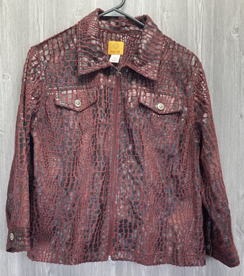Ruby Rd Women Jacket Light Weight 14 Burgundy Black Full Zip
