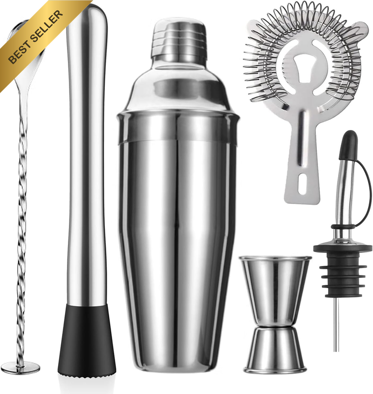6-Piece Cocktail Shaker Set 750ML Shaker Strainer Muddler Jigger Mixing Spoon Po