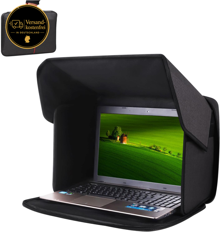 Laptop Sonnenschutz 16 Zoll Klappbar 2-in-1 Sichtschutz & Tasche für Outdoor Arbeit