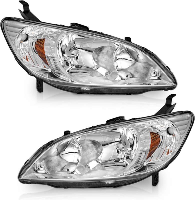 Headlights Pair Chrome Housing Left Right Side For 2004-2005 Honda Civic 2/4Door