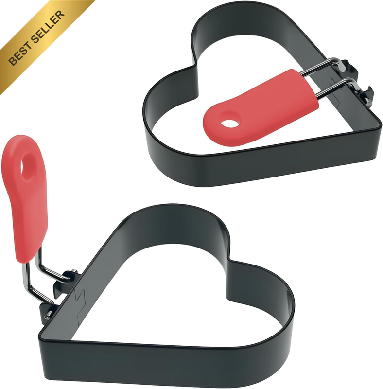 Stainless Steel Egg Rings, 2 Pcs Heart-Shaped Egg Rings with 1 Silicone Brush, N