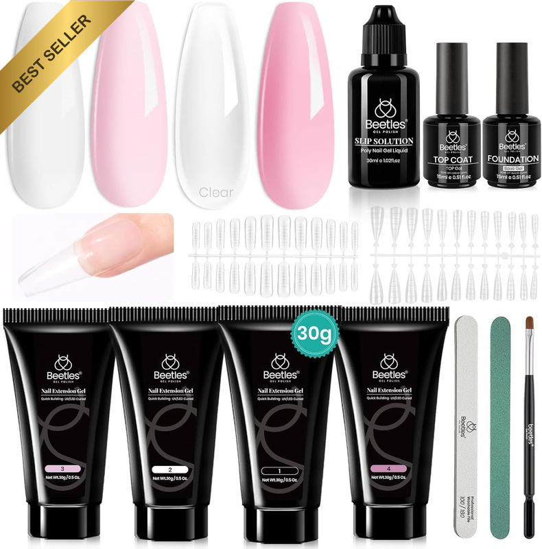 Poly Nail Extension Gel Kit 4 Colors Pink White Builder Gel with Tools
