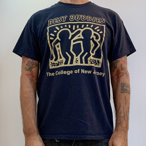 BEST BUDDIES Keith Haring GILDAN T-shirt M Navy Gold College
