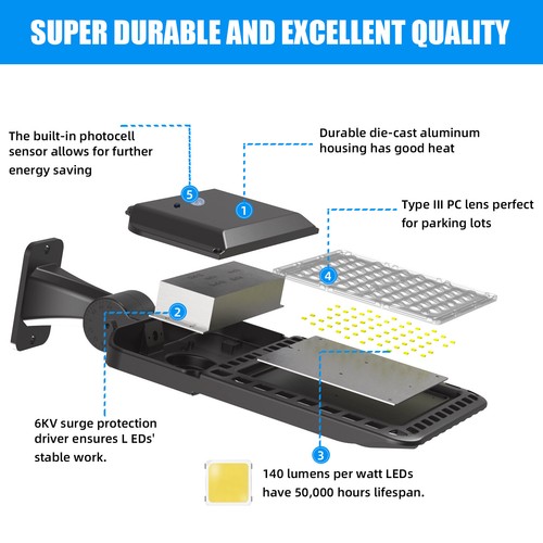 Outdoor Commercial 3000W LED Area Street Light IP67 Dusk-to-Dawn Road Lamp US