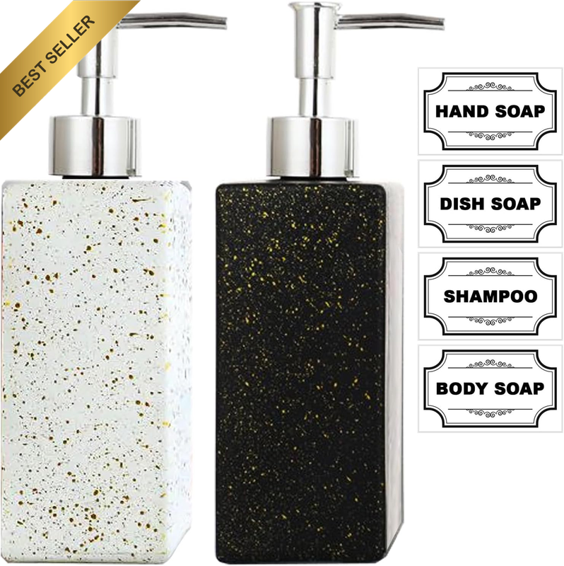 2Pcs Glass Hand Soap Dispensers,350Ml/12 Oz Luxurious Dish Soap Dispenser for Ki