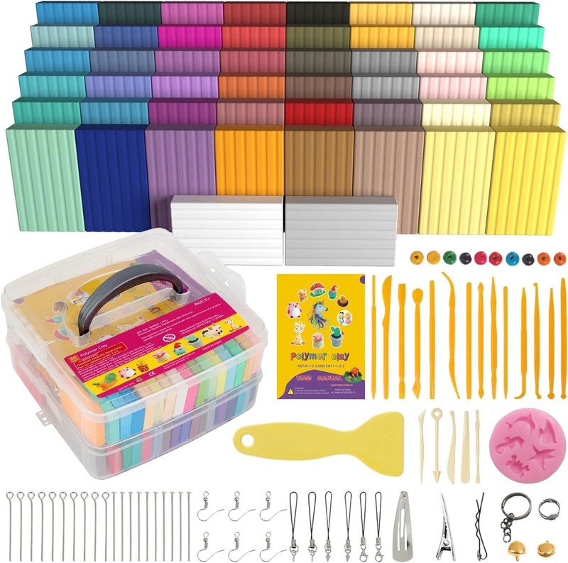 Polymer Clay 50 Colors, Modeling Clay for Kids DIY Starter Kits, Oven Baked Mode