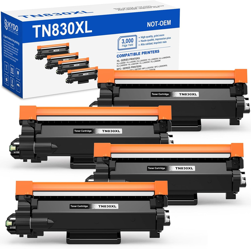 [4 Black] TN830XL Black Toner Cartridge Compatible Replacement for TN830XL TN830