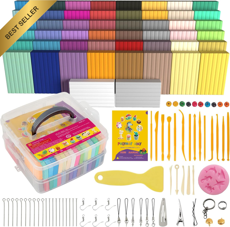 Polymer Clay Kit 50 Colors, Oven Bake Modeling Clay for Kids