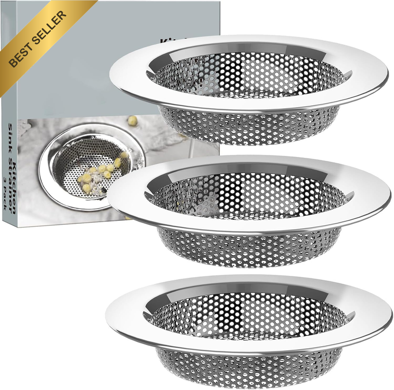 Pack of 3 Sink Drain Strainer, Kitchen Stainless Steel Sink Drain Strainer, Dish