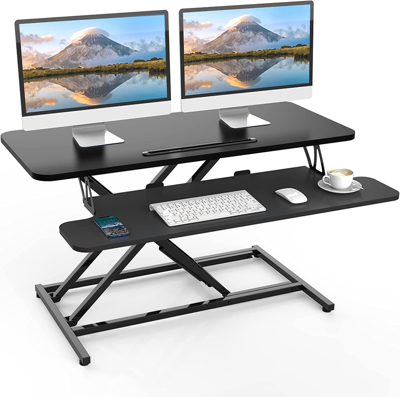 Standing Desk, 36"/90cm Wide Height Adjustable Quick Sit Stand Computer Desk Con