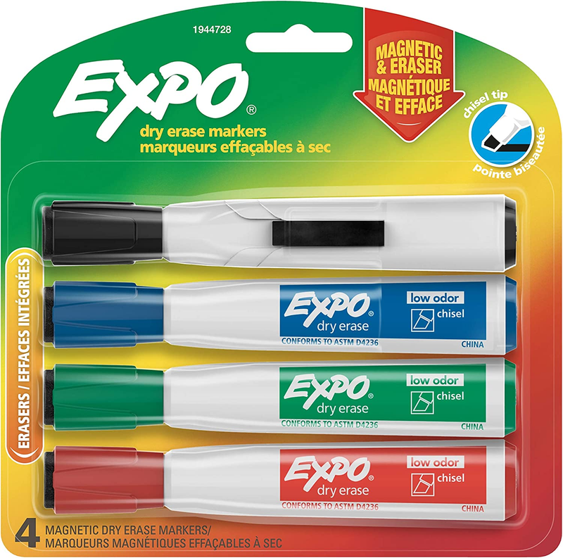 With Eraser, Chisel Tip, Assorted, 4 Count