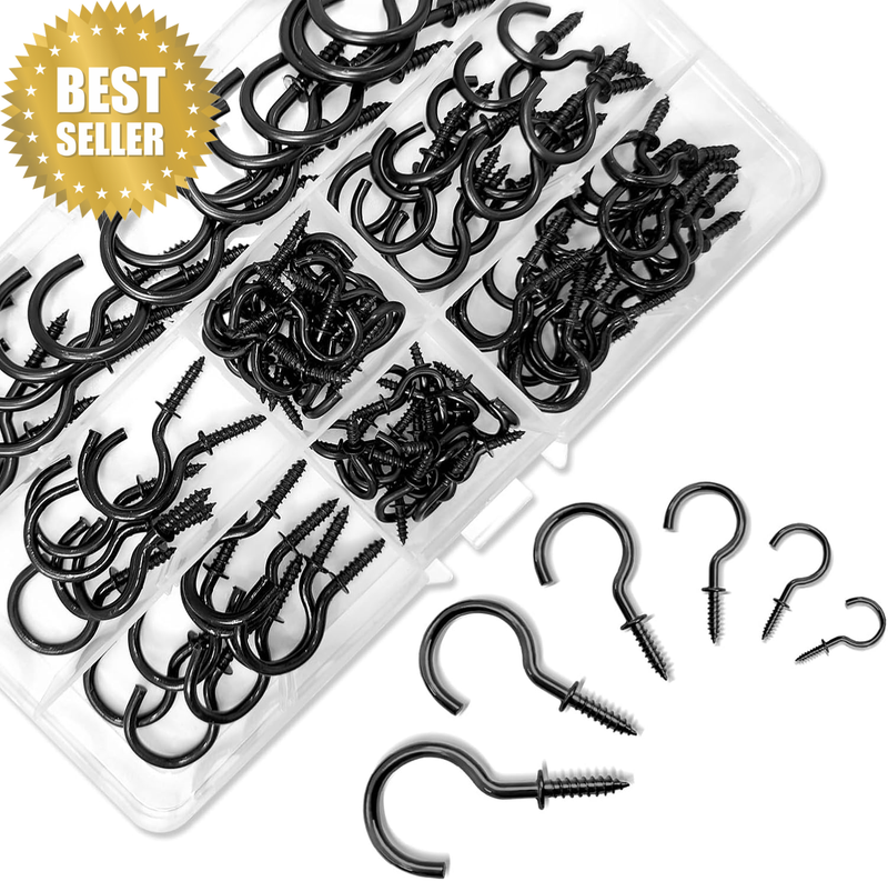 105Pcs Ceiling Hooks, 7 Size Screw-In Cup Hooks Heavy Duty Hanging Hook for Plan
