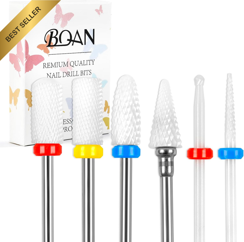 Nail Drill Bits Set, 6Pcs 3/32 in Drill Bit for Nail Tech Ceramic Bits for Remov