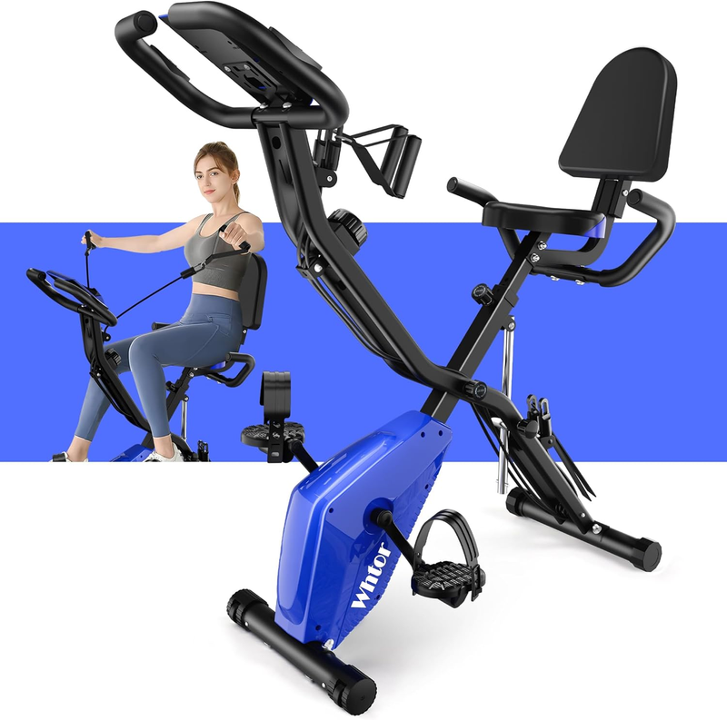 Folding Exercise Bike，5 in 1 Stationary Bike for Home with LCD Monitor / 16-Leve