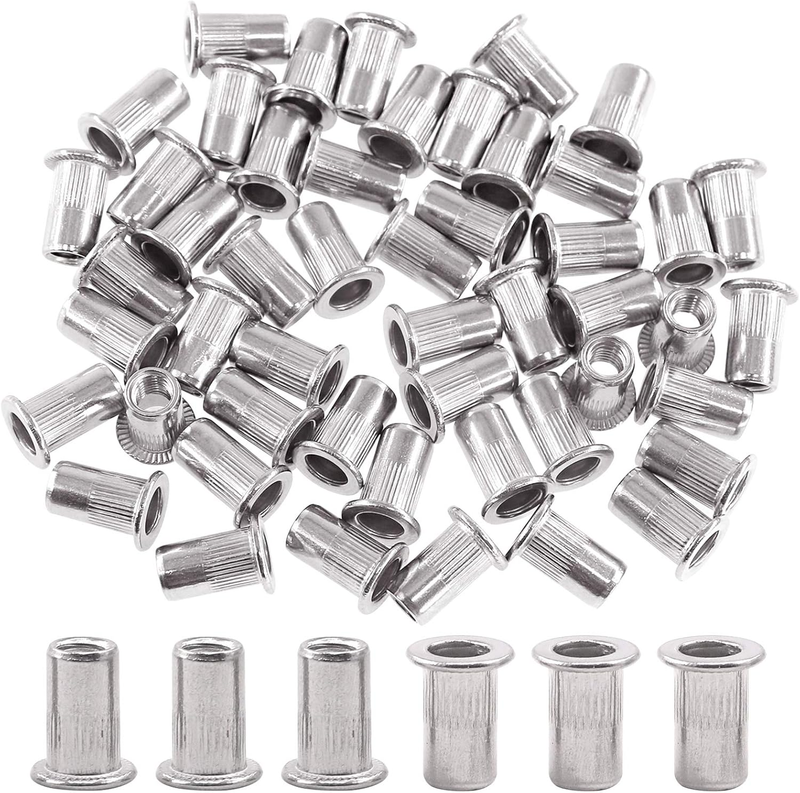 50Pcs #10-24 UNC 304 Stainless Steel Rivet Nuts Flat Head Threaded Insert Nutser