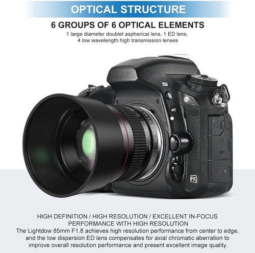 Lightdow 85mm F1.8 Medium Telephoto Portrait Lens for Canon