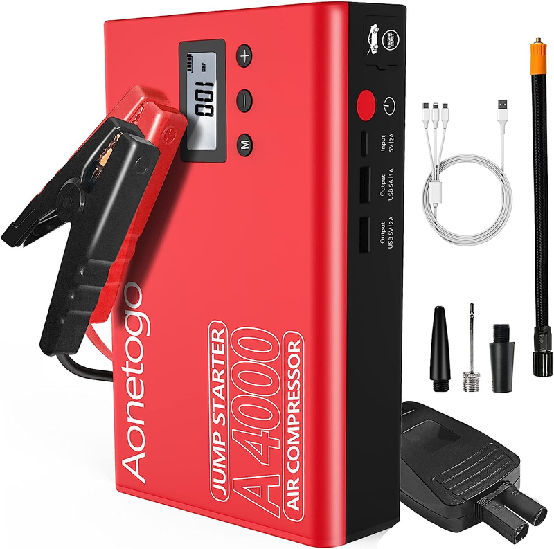 Jump Starter with Air Compressor, 2800A Peak 20000Mah Portable Battery Booster (