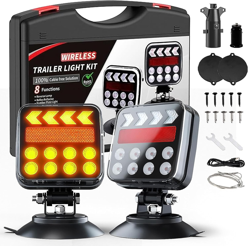 Wireless Trailer Lights Magnetic,Rechargeable Towing Tail Light Kit with IP67 Waterproof,Portable LED Tow Lights Kit for Trucks,Rv,Vehicle,Caravan
