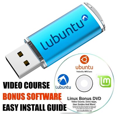 Lubuntu 22.04 Jammy Jellyfish 64-bit USB Linux Live Install PC Mac w/ Bonus DVD!