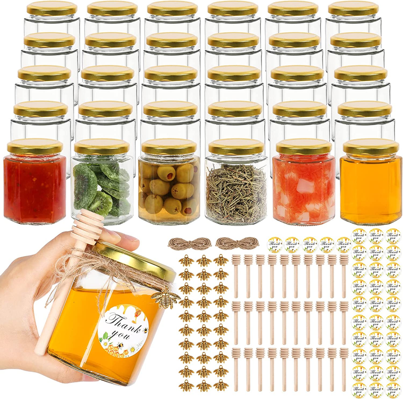 6Oz Glass Small Jars with Lids 30Pack, Honey Jars in Bulk for Baby Shower Favor