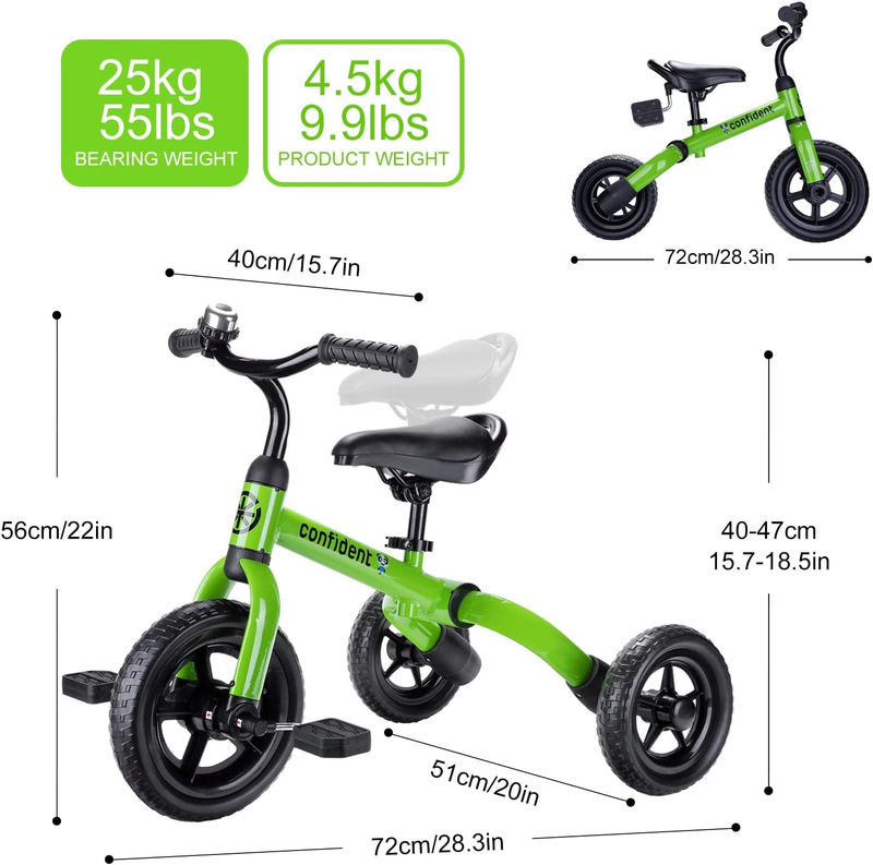 3 in 1 Tricycle for Toddlers Age 2-5 Years Old, Folding Kids Balance Bikes with