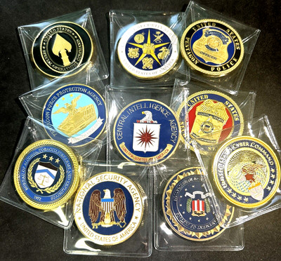 10 Lot US GOVERNMENT Law Challenge Coins CIA-NSA-FBI-CSS-Secret Service- WOW!