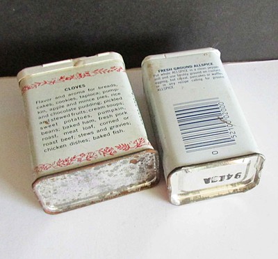 2 Empty Schilling Durkee Metal Spice Tins CLOVES ALLSPICE Vintage FREE SH