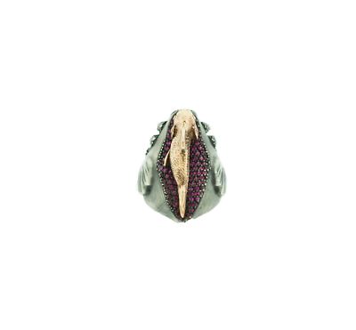Alp Sagnak Ring 14 K Rose Gold 925 K Silver Piranha Jaw Base Diamonds Rubies