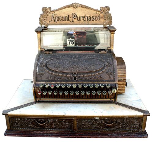 Antique Vintage 1908 National Cash Register Co. Two Drawer Double Counter No.35