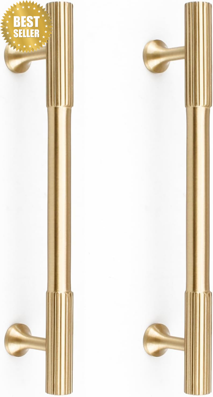 4Pcs Solid Brass Gold Cabinet Pulls, 5-Inch Hole Centers for Kitchen Cupboard Ha