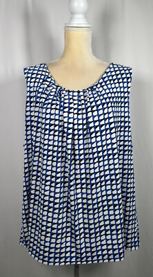 Calvin Klein Women Blouse Shirt Top 3X Sleeveless Stretch Blue White Black