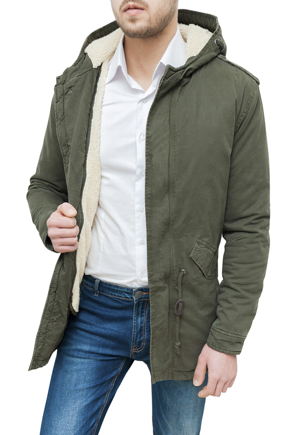 Cappotto Parka uomo invernale slim fit verde militare giacca con