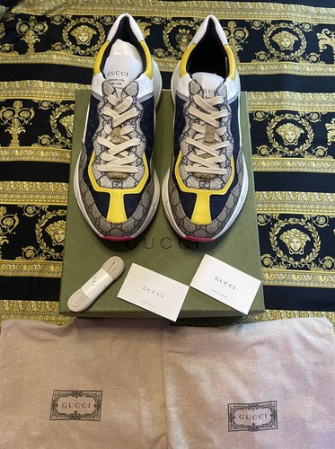 Pre-owned Gucci 100% Auth Monogram Rhyton Sneaker Gg Jacquard Canvas 9 Us 9.5 In Multicolor