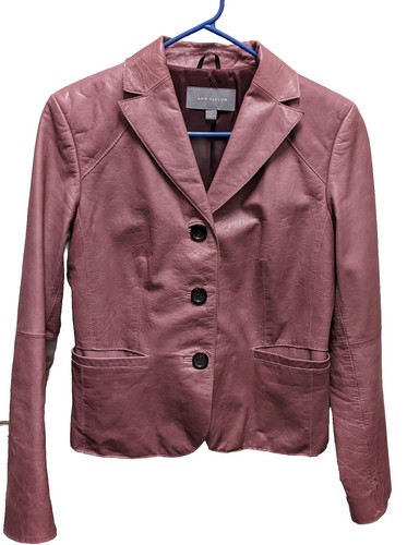 Ann Taylor Leather Jacket Womens Sz 4 Pink Violet Lined