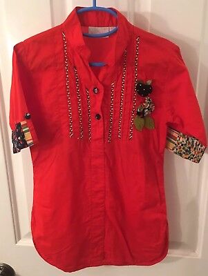 Mac Win - Girl's size 28 (4 US) red cotton embellished tunic top EUC