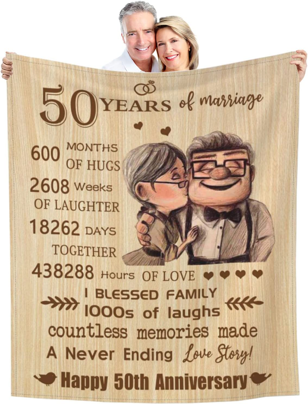 50Th Anniversary Blanket Gifts - Gift for 50Th Wedding Anniversary - Golden 50 Y