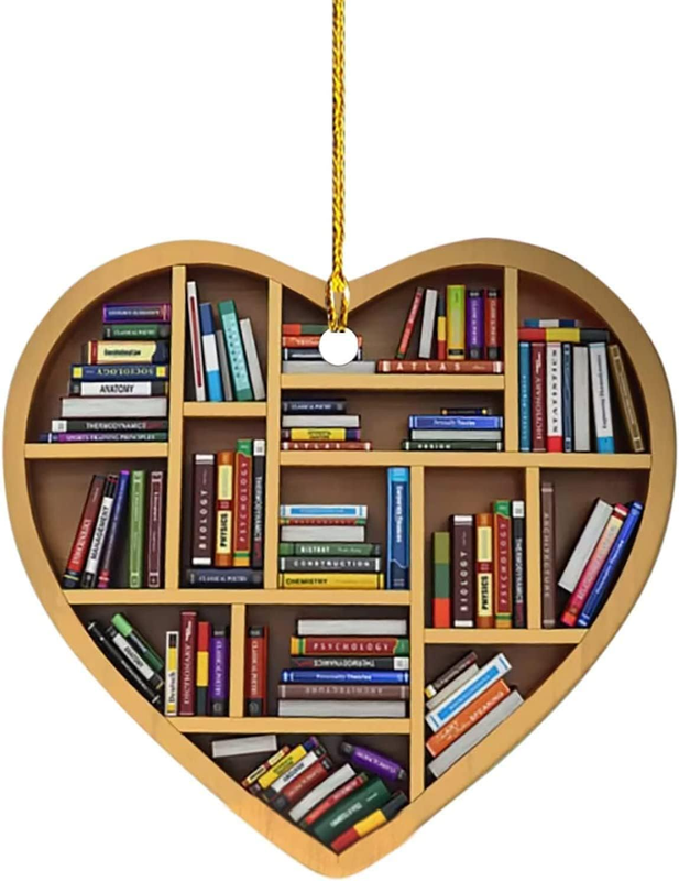 Book Lovers Heart Ornament, Reading Book Christmas Ornament, Acrylic Tree Orname