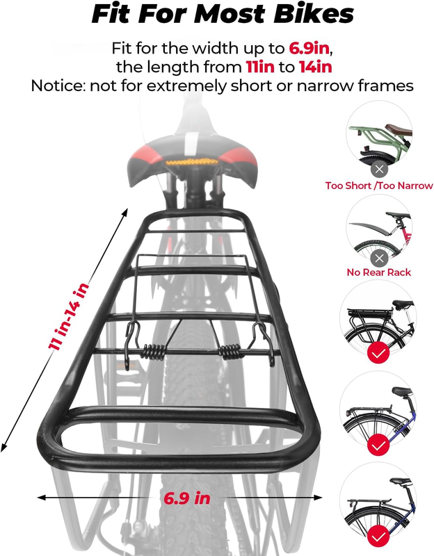 Rear Bike Rack Bag - 8L PVC Waterproof Pannier for Road and Mountain Bikes - Bla