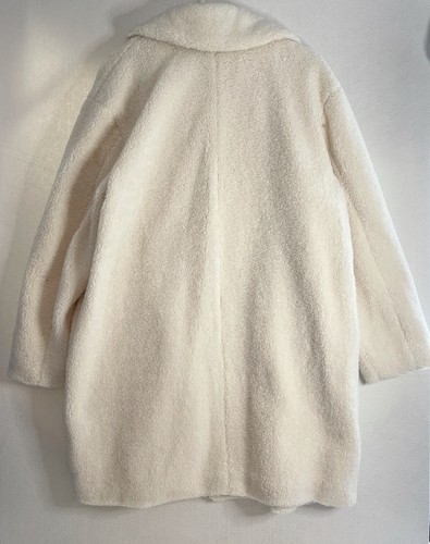 LUCKY BRAND Womens Faux Fur Shearling Button Up Long Teddy Coat White MSRP $225