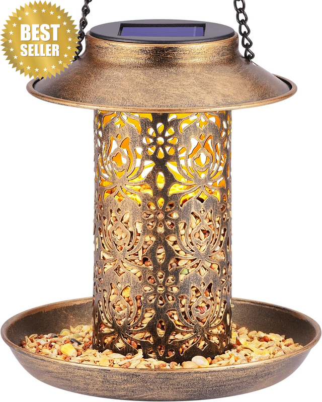 Solar Bird Feeder for Outdoors Hanging, Metal Wild Bird Feeder for Cardinals Sol