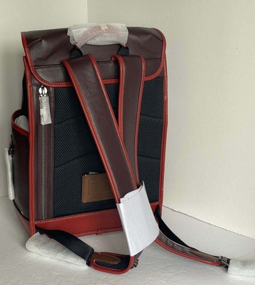 Pre-owned Coach Backpack Mens League Flap Large Leather Oxblood Red C5342 Laptop In Brown