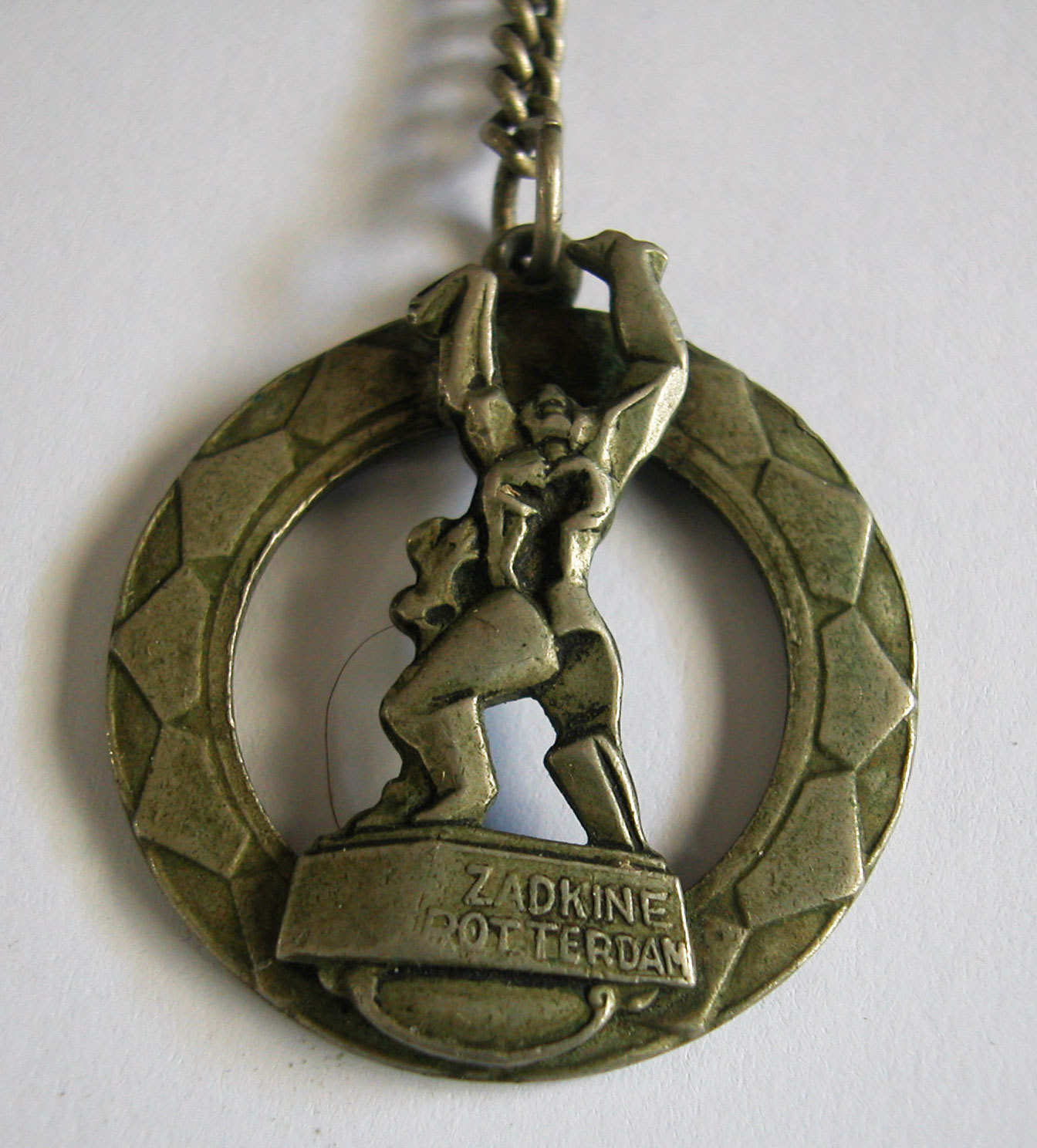 A Fine Vintage Key Chain Or Holder Showing The Sculpture Of Zadkine In Rotterdam