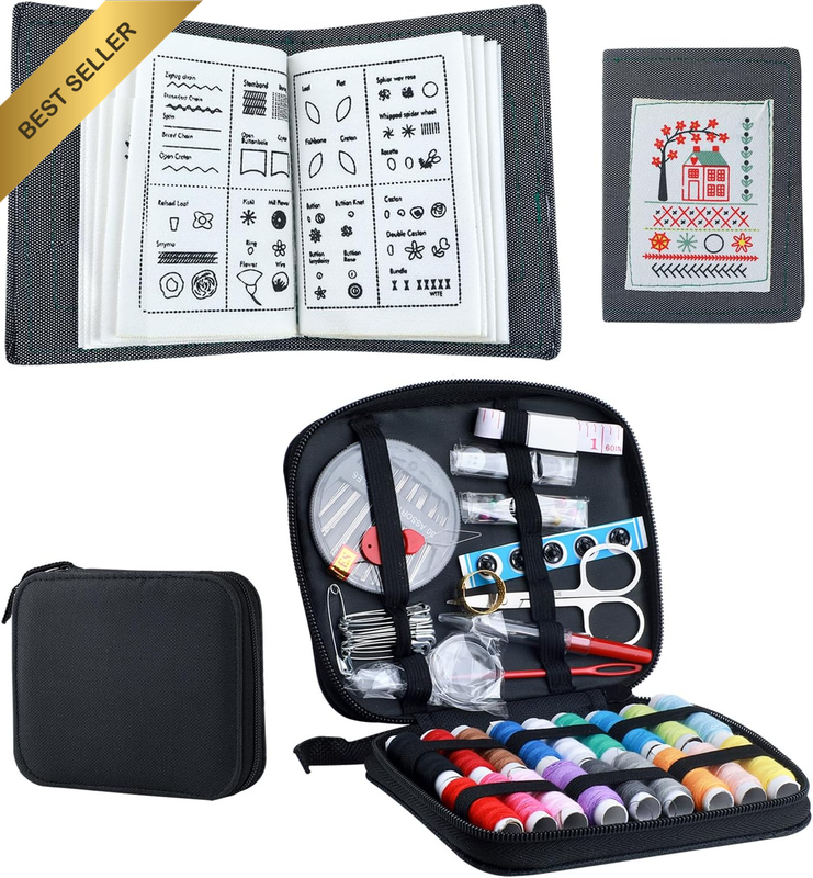 87 PCS Creative Embroidery Stitch Book and Portable Mini Sewing Kit with Needle